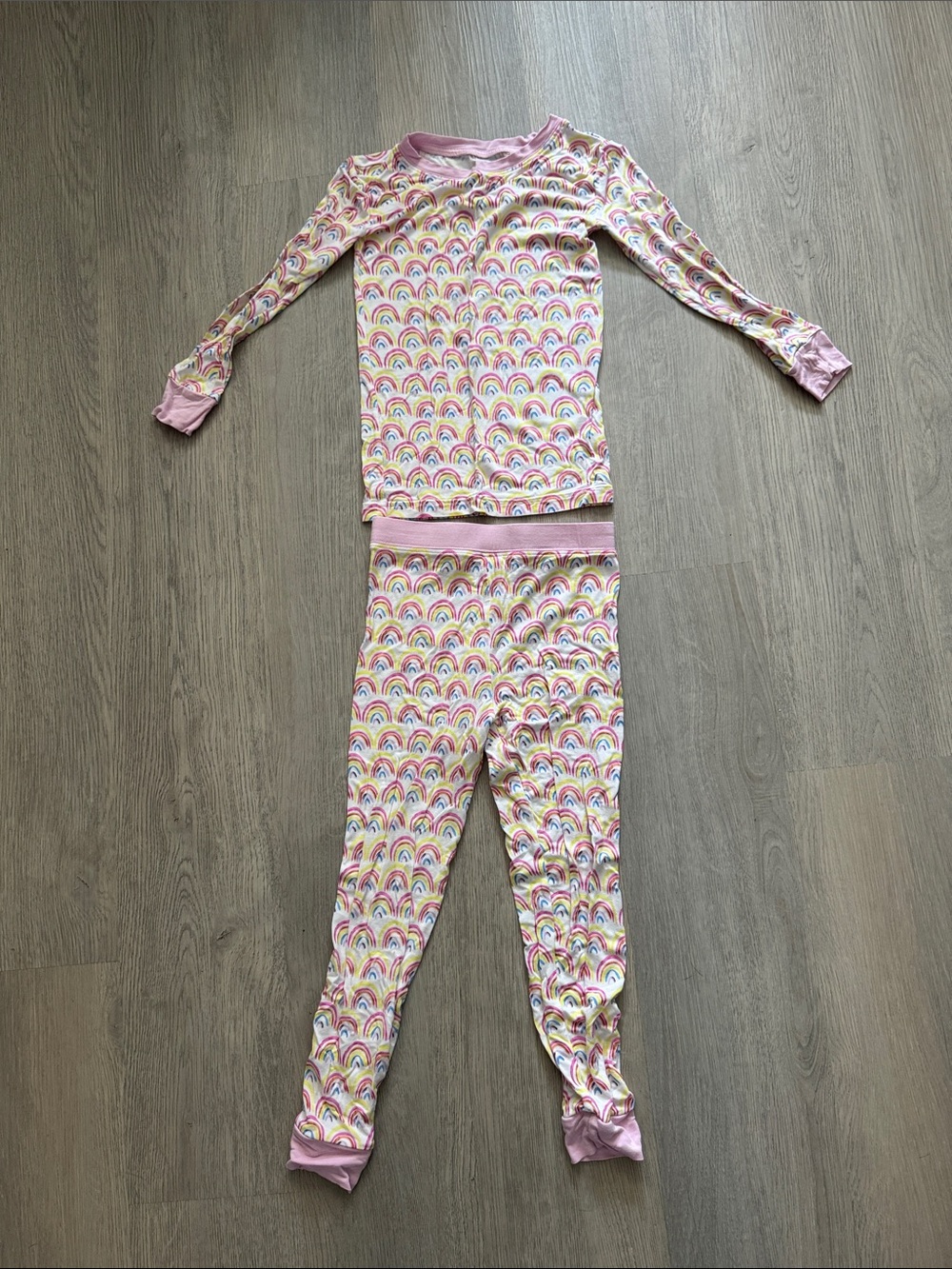 Little Sleepies- 4T Girls' Rainbow Print Pink Long-Sleeve Pajama Set.